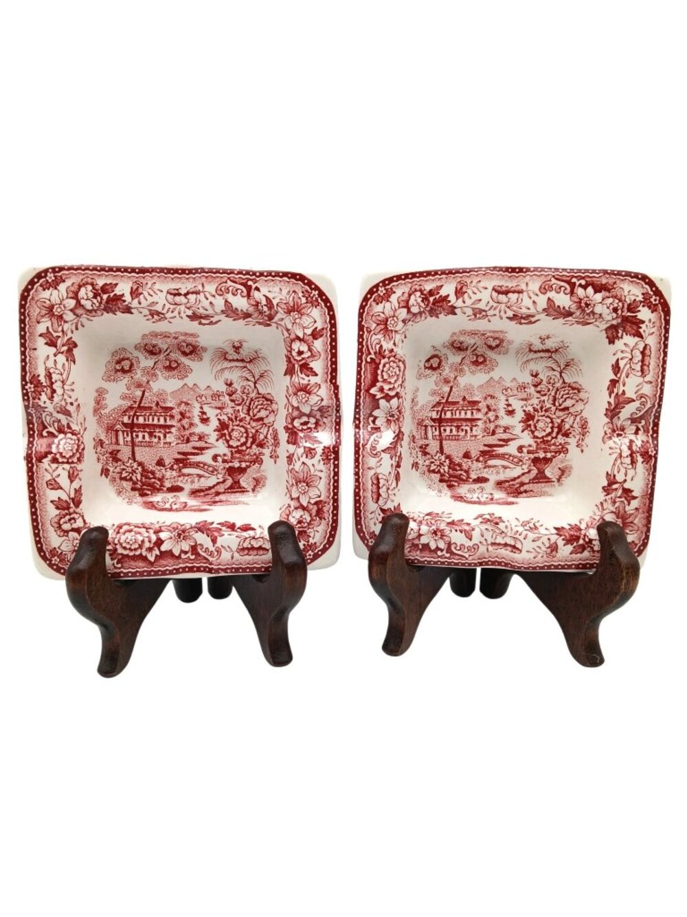 Clarice Cliff Tonquin Pair Ashtrays Red Transferware 4 Inch England